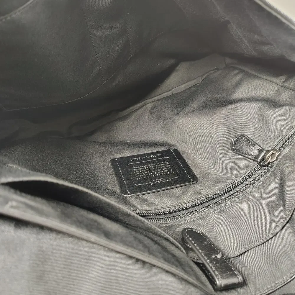 Coach Houston Map Messenger Laptop Bag Black Pebble Leather Crossbody Mens
